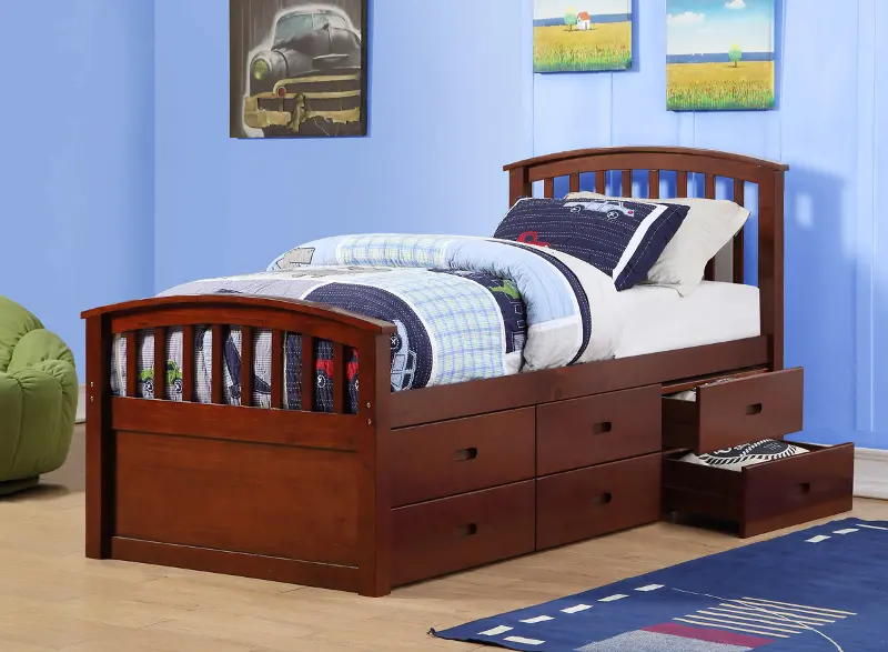 Radford Cappuccino Brown Twin Captain, Twin Sleigh Bed With Storage Drawers