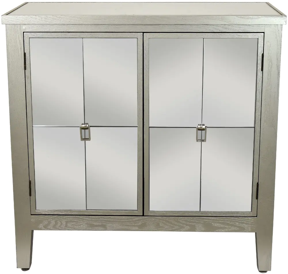 Annabelle Soft Silver Wood Two Door Mirrored Accent Cabinet-1