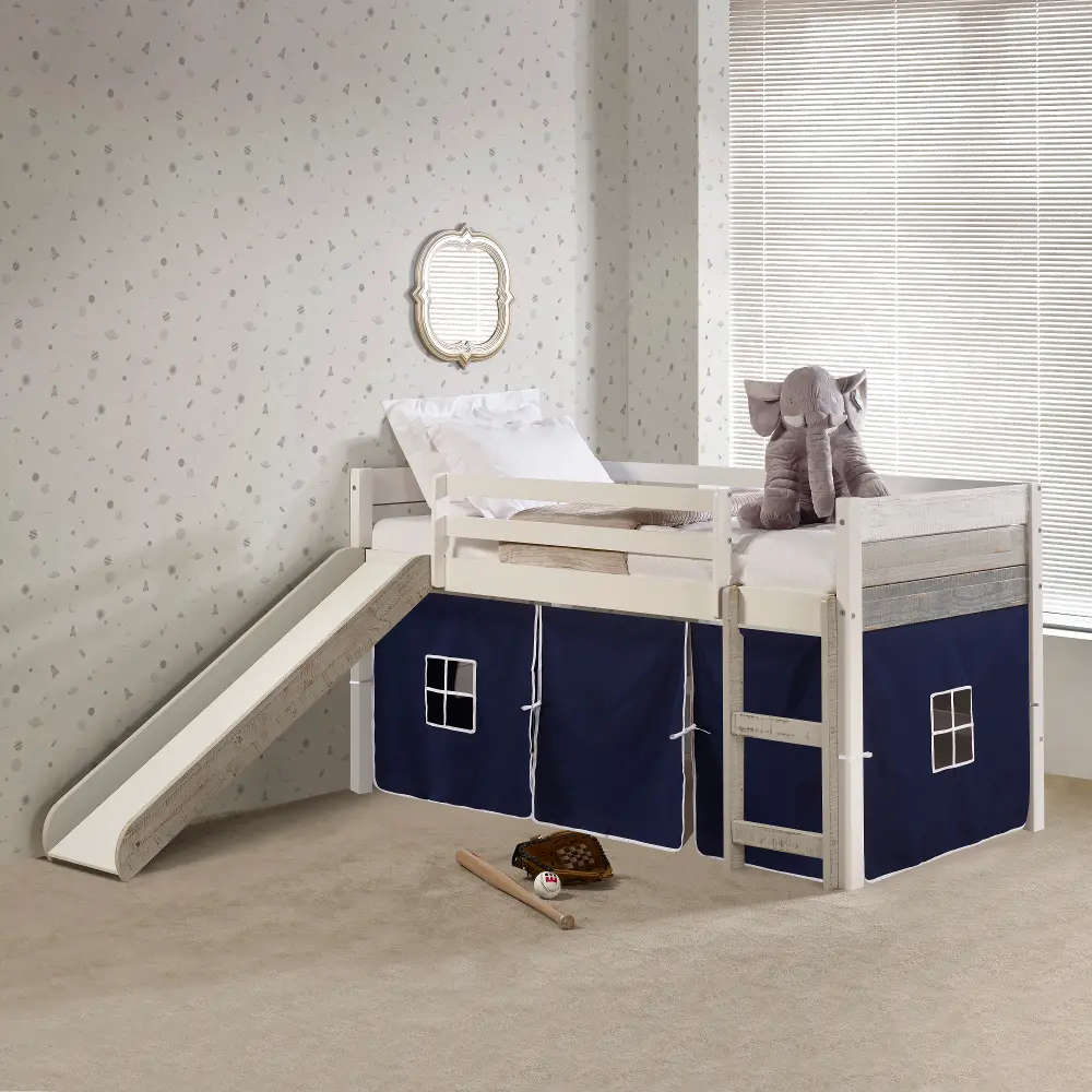Bristol Twin Gray and White Low Loft Bed With Blue Tent-1