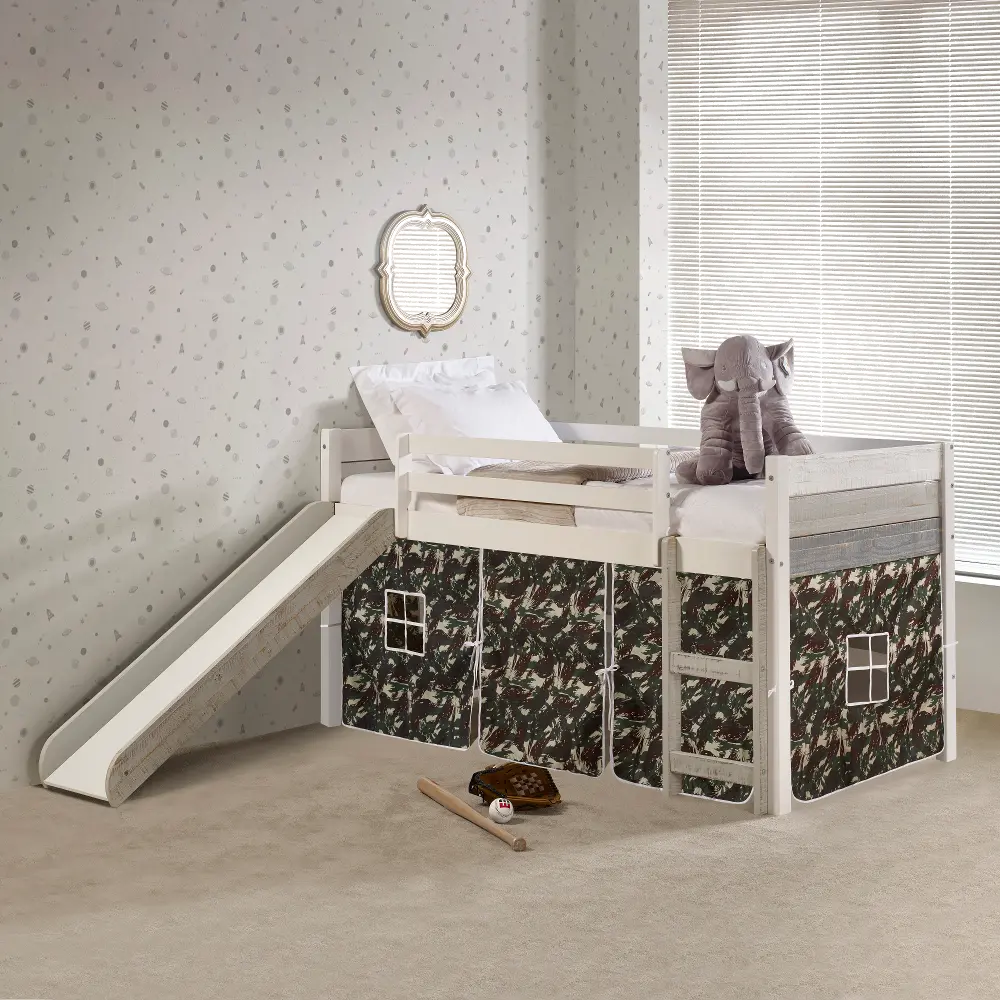 Bristol Twin Gray and White Low Loft Bed With Camo Tent-1