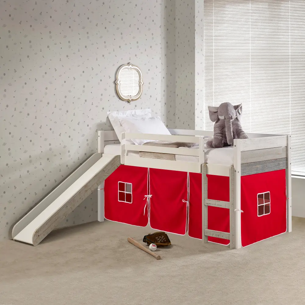 Bristol Twin Gray and White Low Loft Bed With Red Tent-1