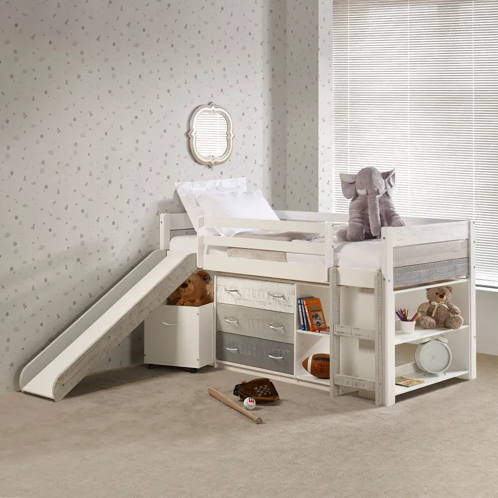 Bristol Twin Gray and White Loft Bed With Accessories-1