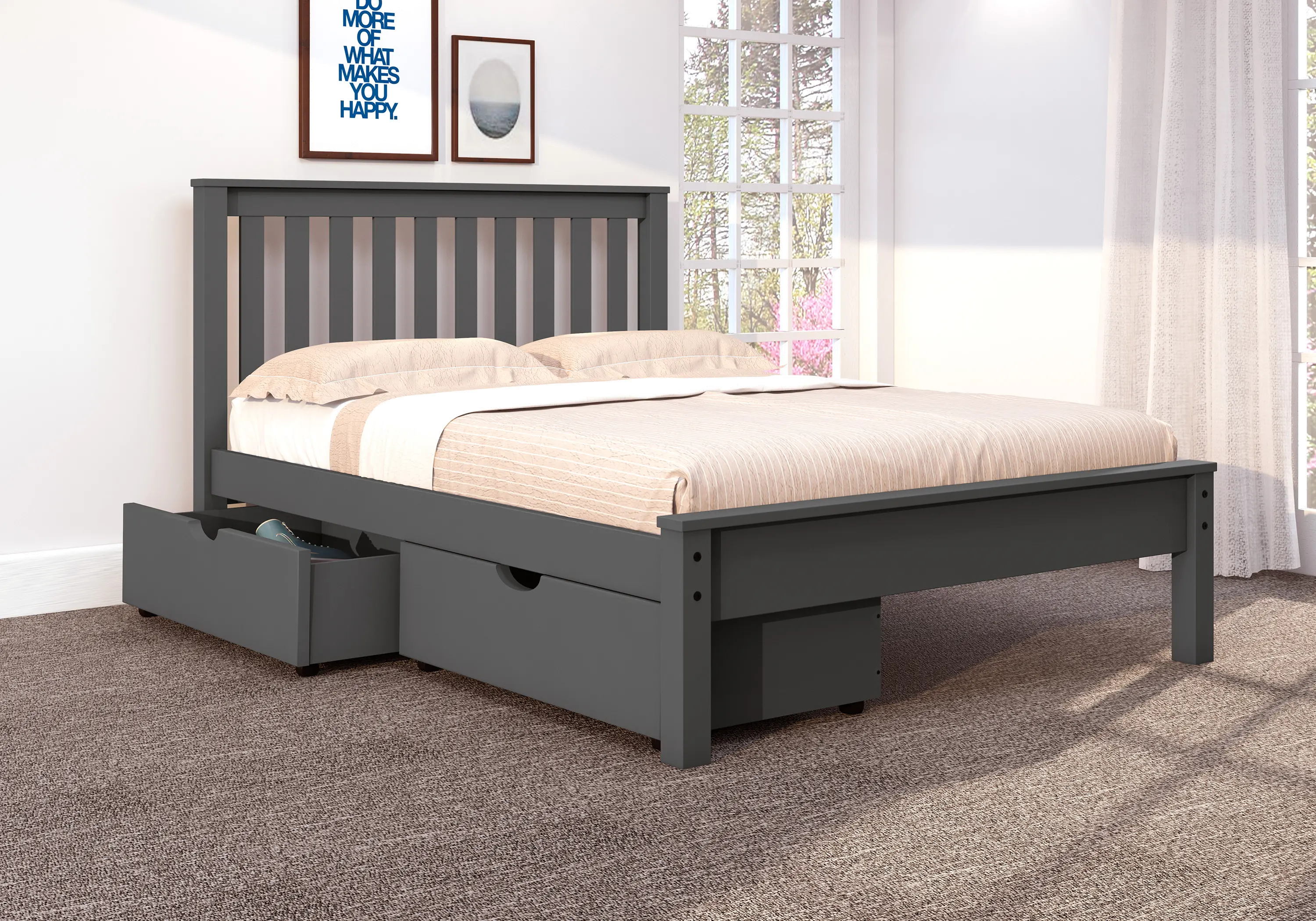 Carson Dark Gray Full Bed with Dual Underbed Drawers