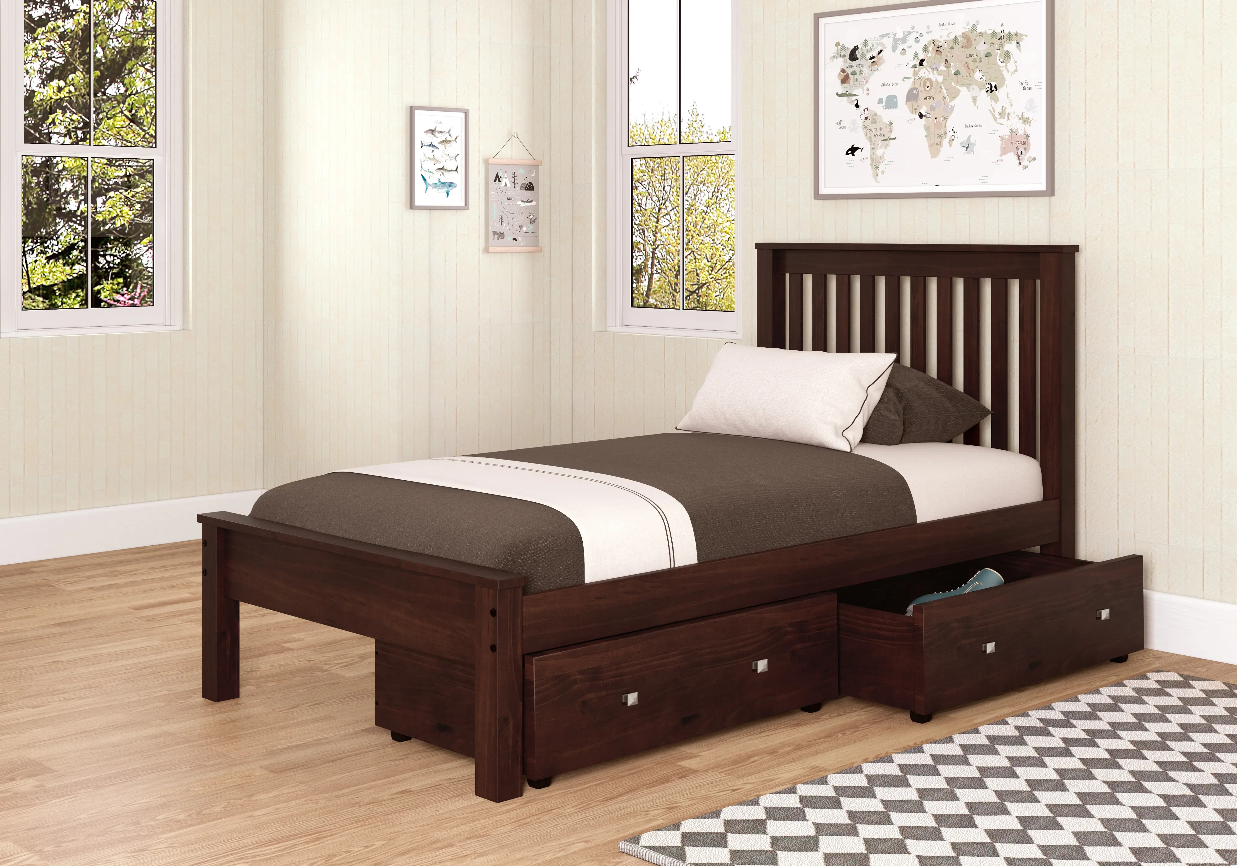 Carson Cappuccino Twin Bed with Dual Underbed Drawers