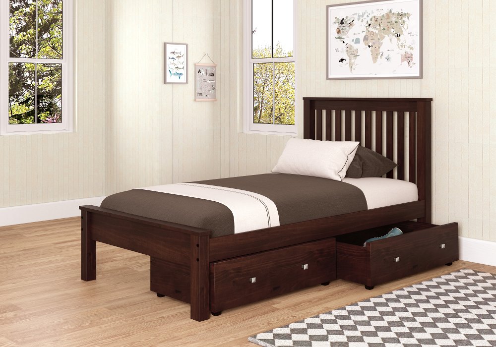 Carson Cappuccino Twin Bed with Dual Underbed Drawers