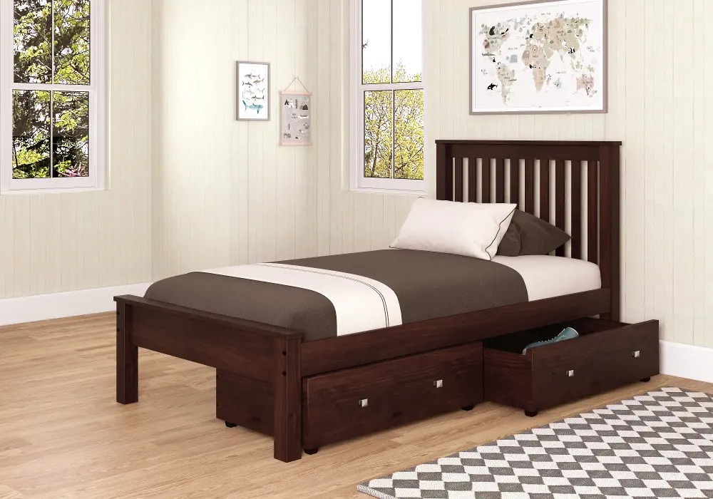 Carson Cappuccino Twin Bed with Dual Underbed Drawers-1