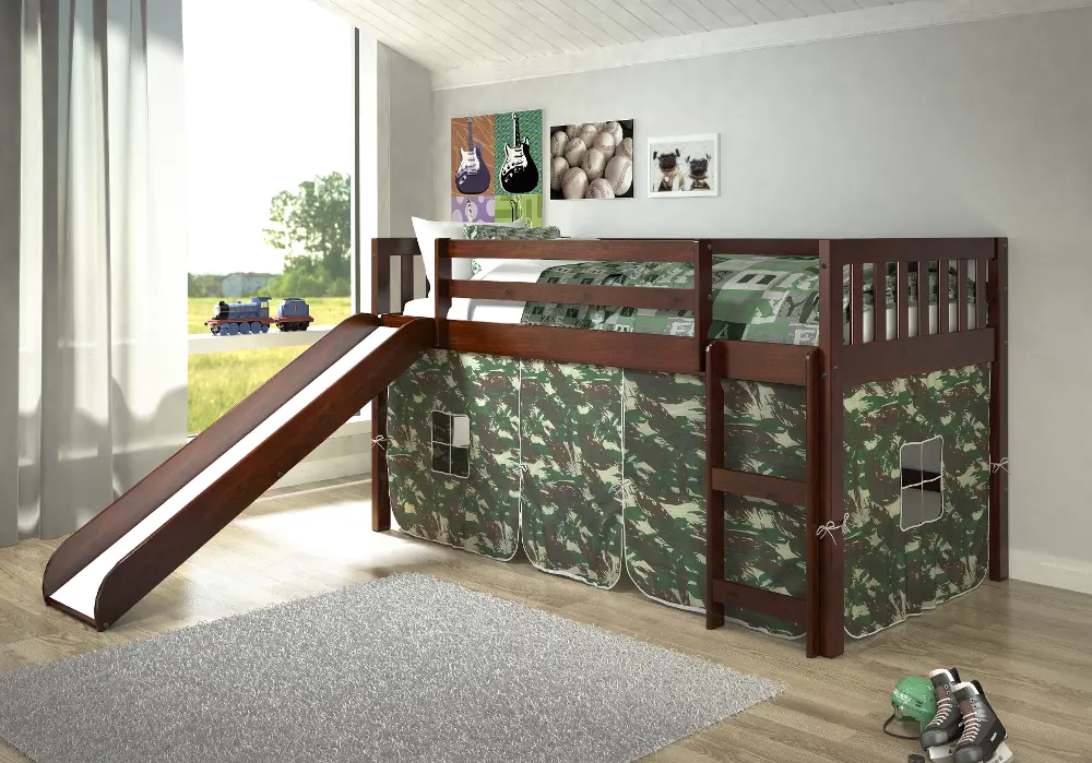Mission Loft Cappuccino Twin Bed with Camo Tent-1