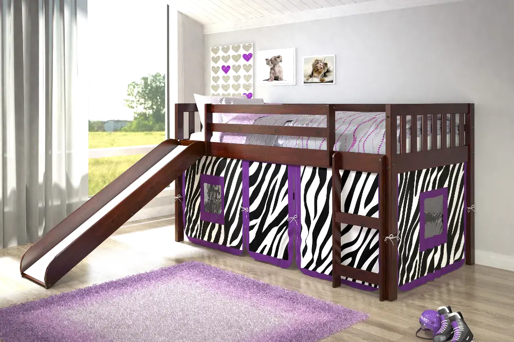 Mission Loft Cappuccino Twin Bed with Purple Zebra Tent-1