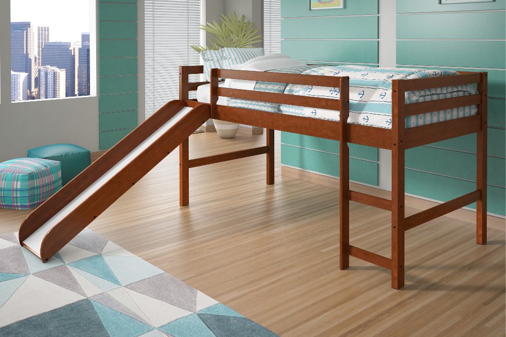 Haven Light Espresso Twin Loft Bed with Slide