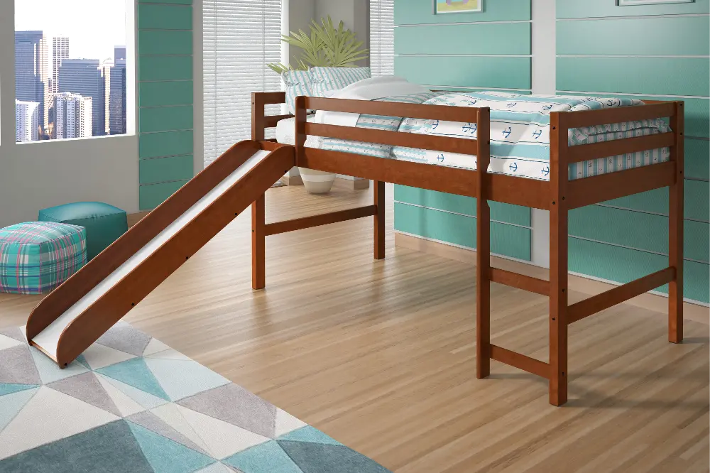 Haven Light Espresso Twin Loft Bed with Slide-1