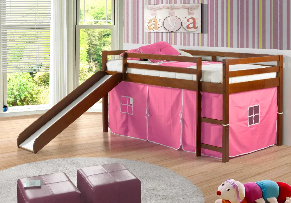 Haven Light Espresso Twin Bed with Pink Tent-1