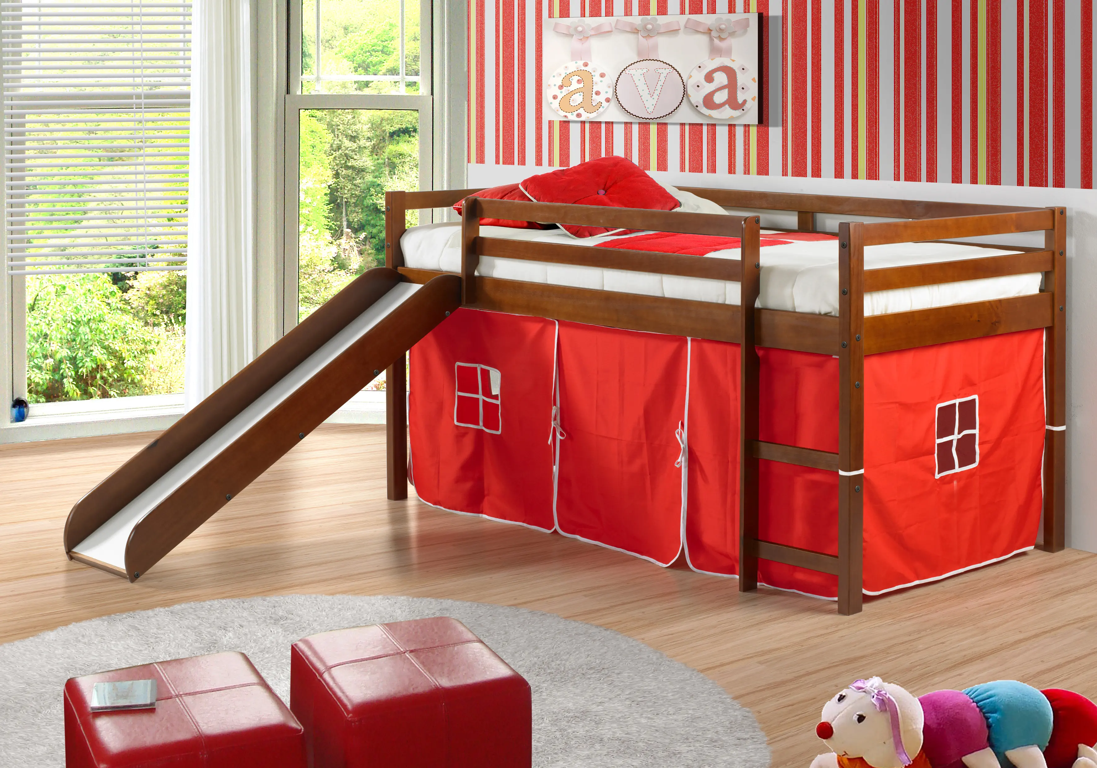 Photos - Bed Donco Trading Haven Light Espresso Twin  with Red Tent 750-TE 750C-TR