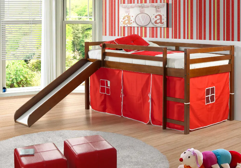 Haven Light Espresso Twin Bed with Red Tent-1