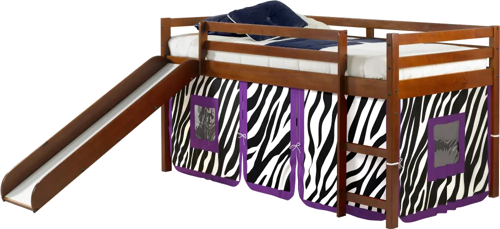 Haven Light Espresso Twin Bed with Purple Zebra Tent-1