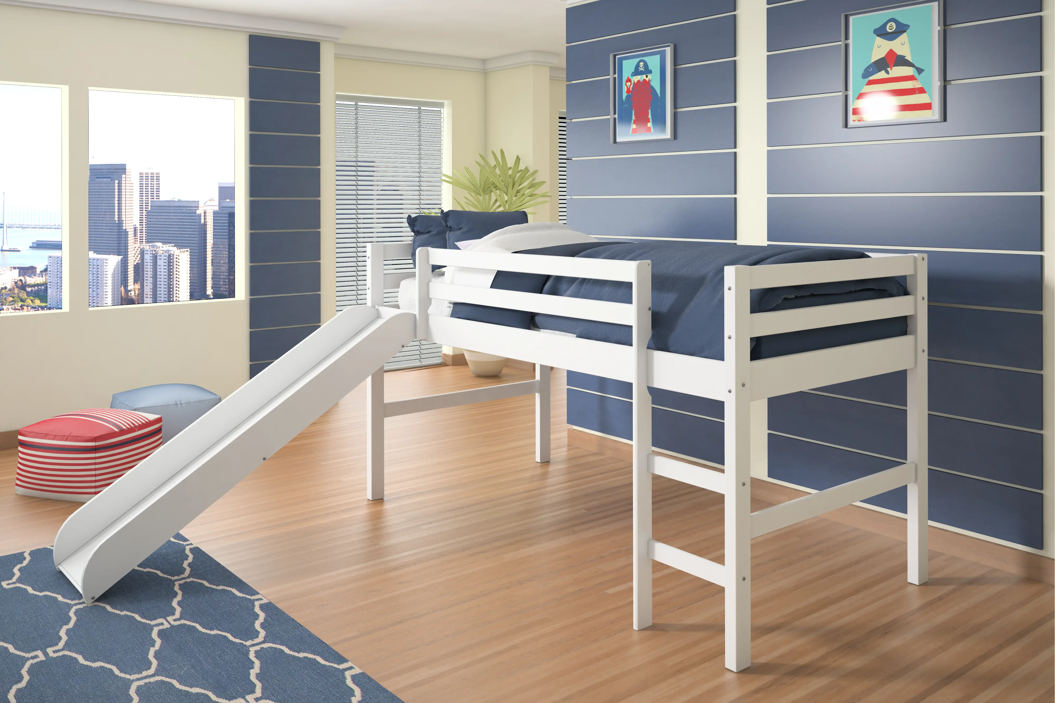 Photos - Bed Donco Trading Haven White Twin Loft  with Slide 750-TW