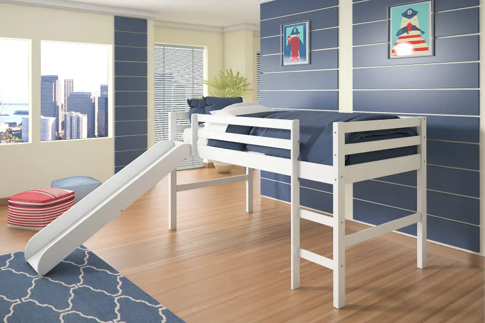 Haven White Twin Loft Bed with Slide-1