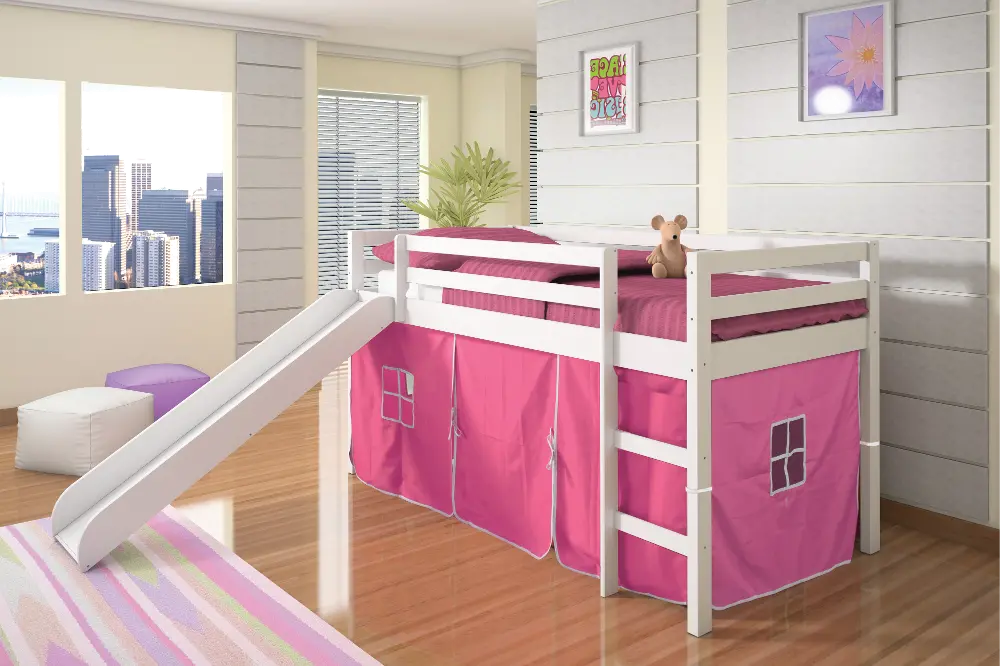 Haven White Twin Bed with Pink Tent-1