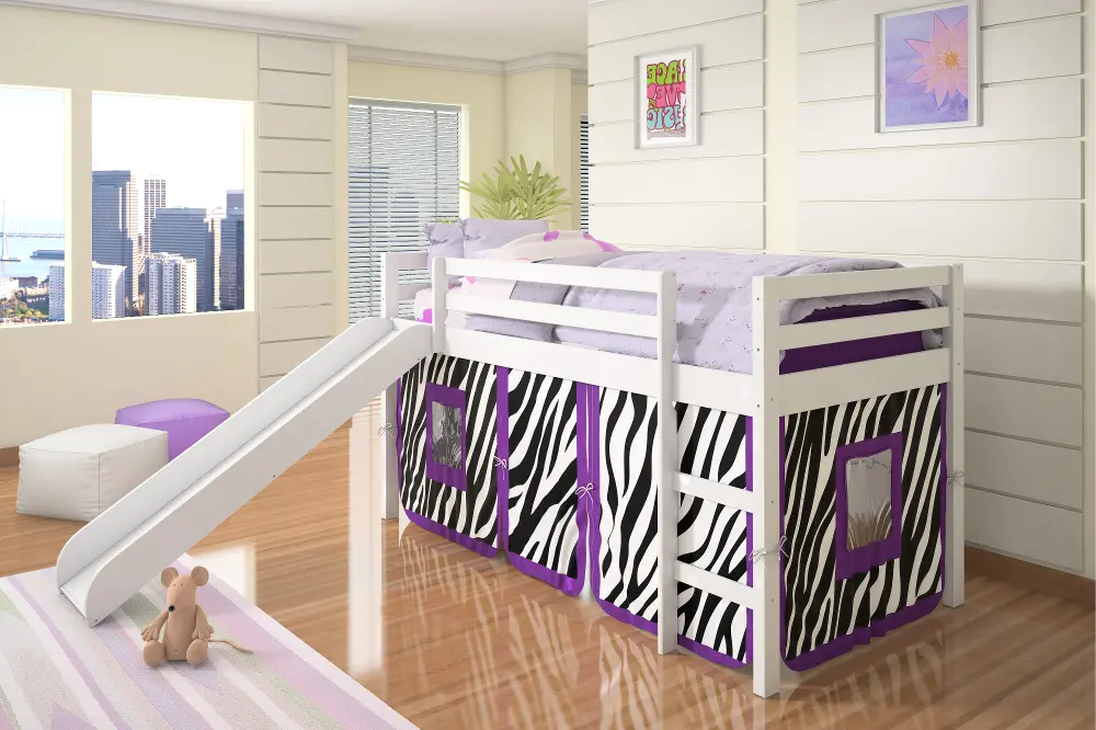 Haven White Twin Bed with Purple Zebra Tent-1