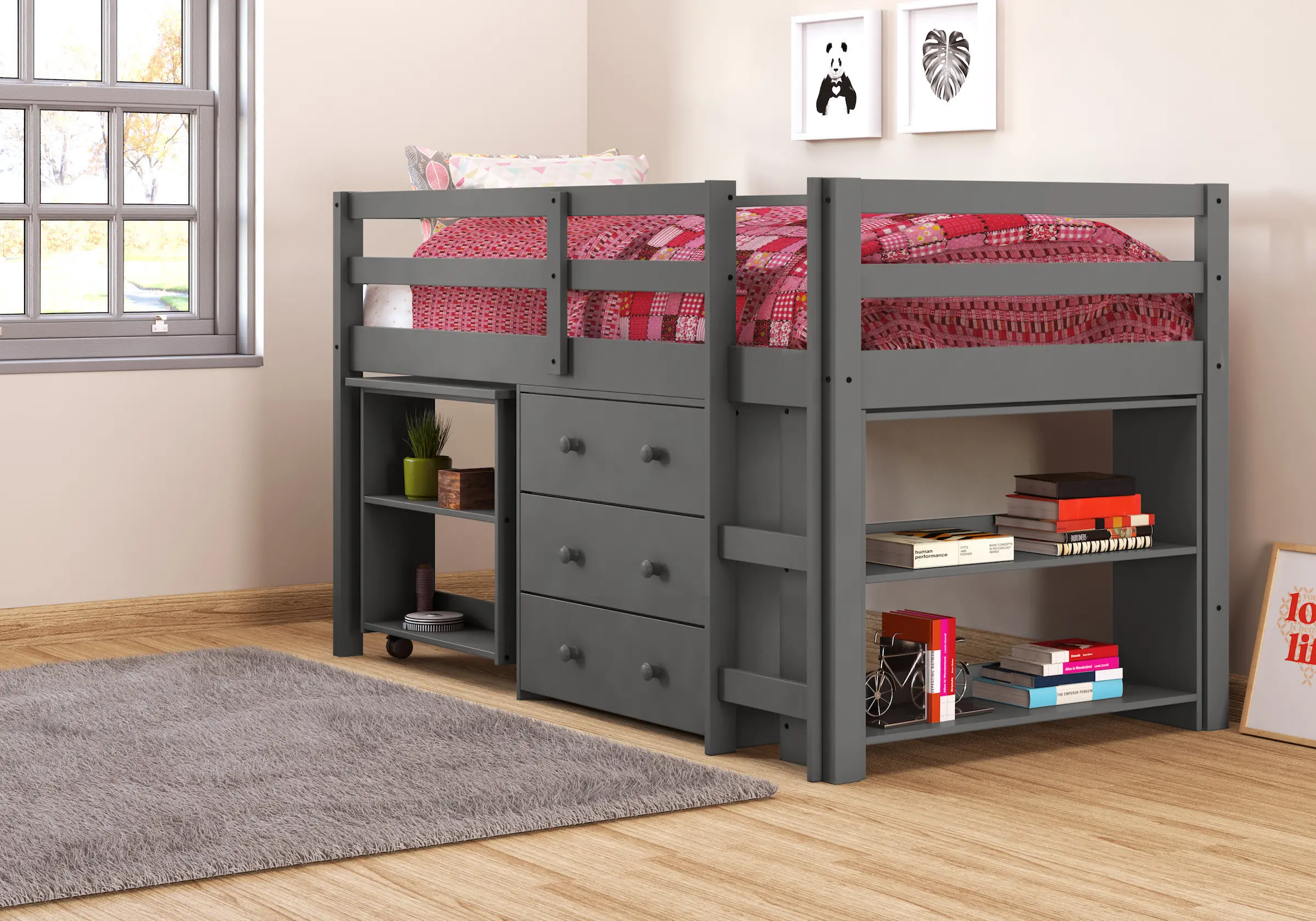 Photos - Bed Donco Trading Kaycee Dark Gray Twin Loft  with Student Desk 760-TDG