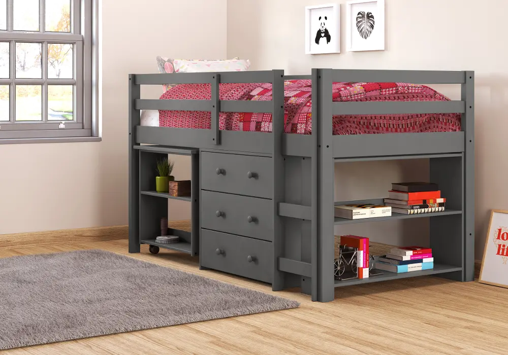 Kaycee Dark Gray Twin Loft Bed with Student Desk-1