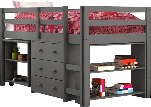 Kaycee Dark Gray Twin Loft Bed with Student Desk | RC Willey