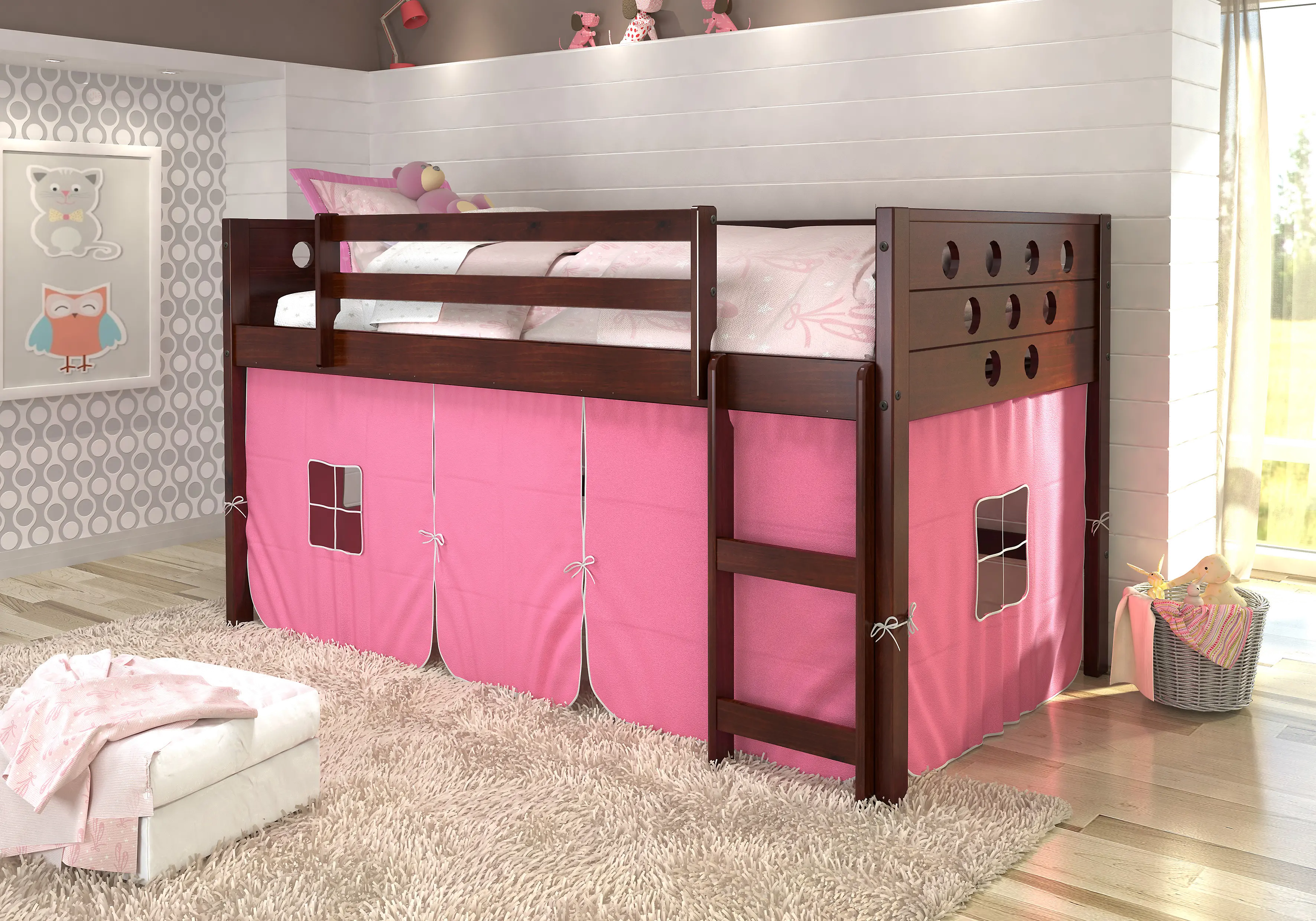 Photos - Bed Donco Trading Boston Dark Brown Cappuccino Twin Loft  with Pink Tent 78