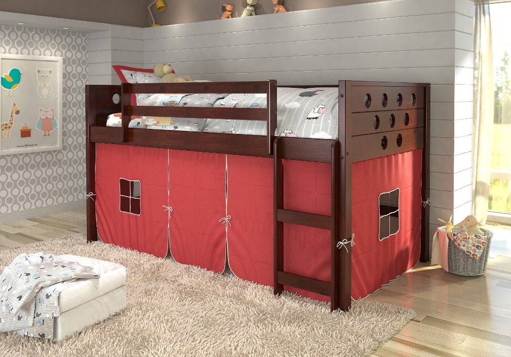 Photos - Bed Donco Trading Boston Dark Brown Cappuccino Twin Loft  with Red Tent 780