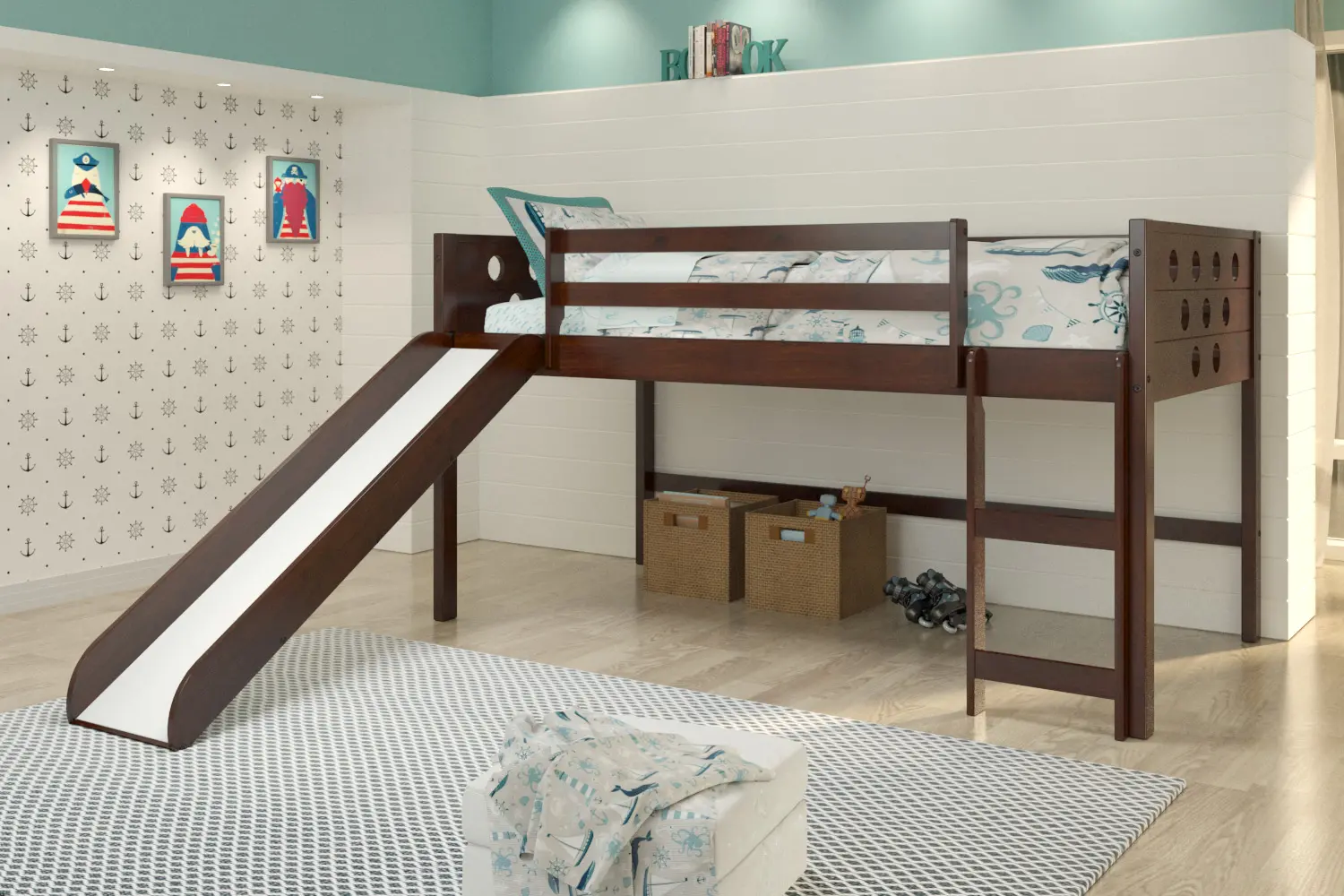 Boston Dark Brown Cappuccino Twin Loft Bed with Slide