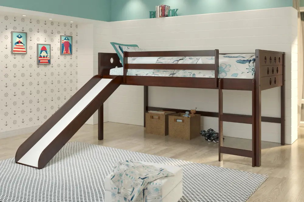 Boston Dark Brown Cappuccino Twin Loft Bed with Slide-1