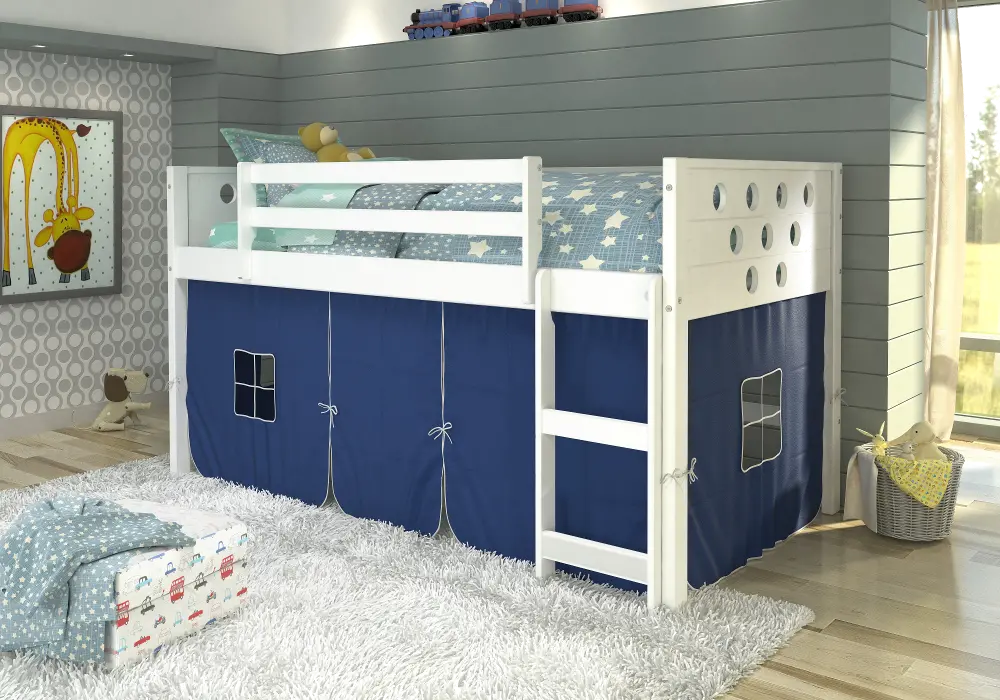 Boston White Twin Loft Bed with Blue Tent-1