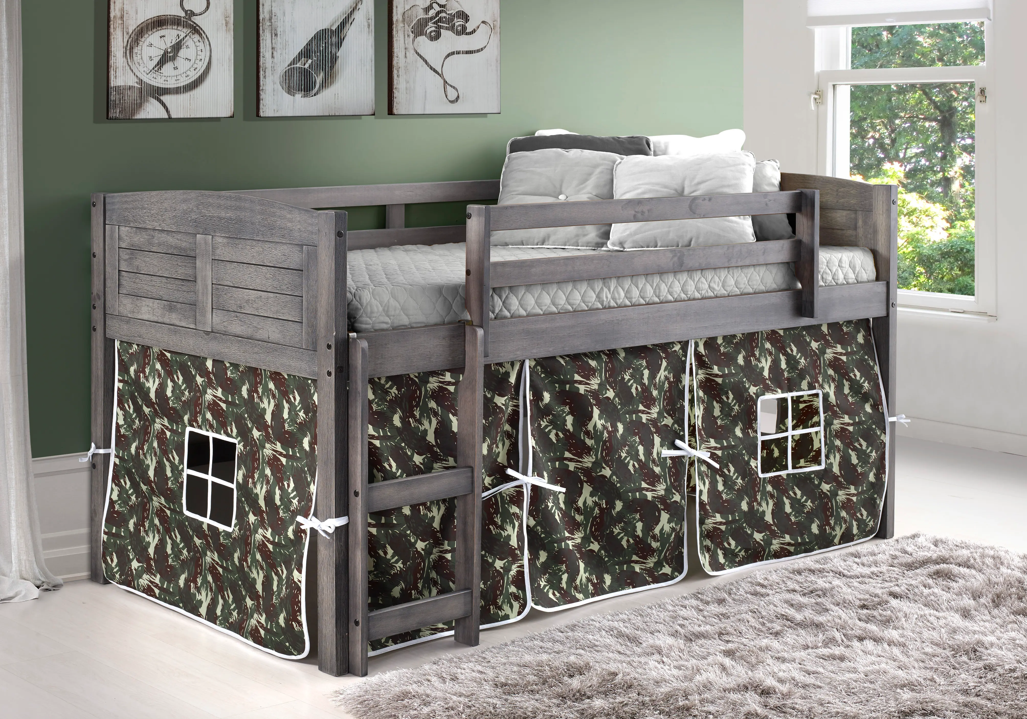 Photos - Bed Donco Trading Louver Antique Gray Twin Loft  with Camo Tent 790-AAG 750