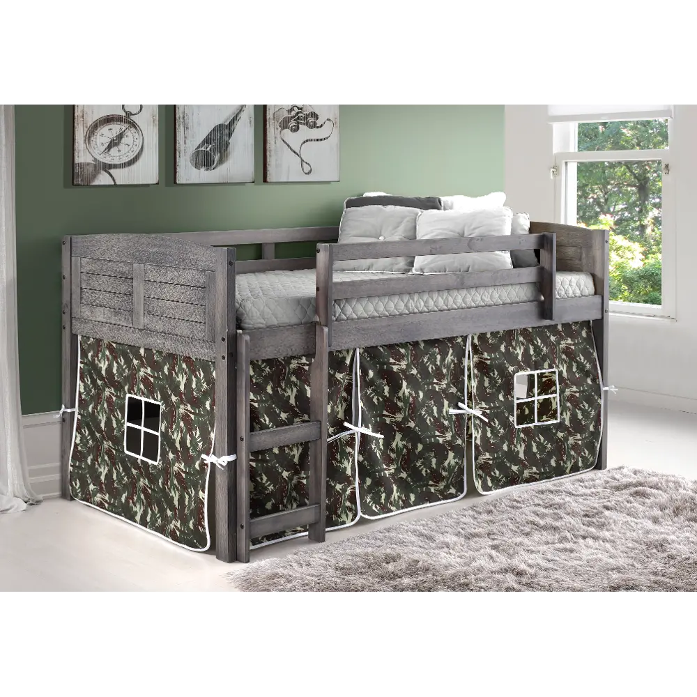 Louver Antique Gray Twin Loft Bed with Camo Tent-1