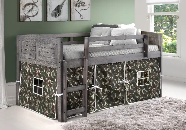 Louver Antique Grey Twin Loft Bed With, Camo Twin Bed Tent