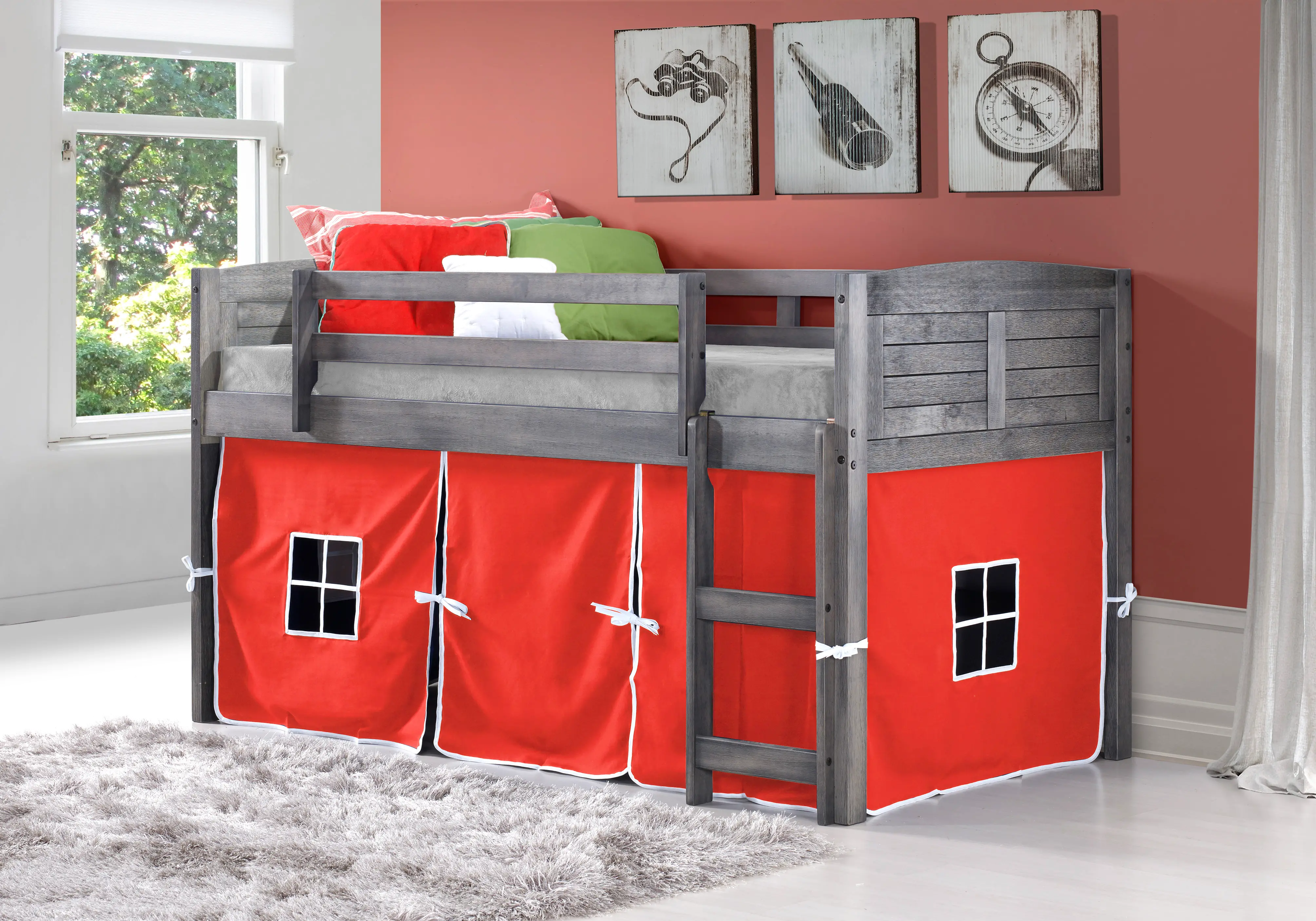 Photos - Bed Donco Trading Louver Antique Gray Twin Loft  with Red Tent 790-AAG 750C