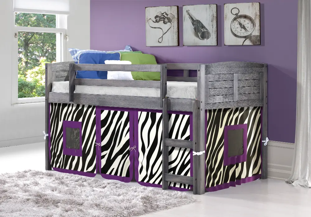Louver Antique Gray Twin Loft Bed with Zebra Tent-1