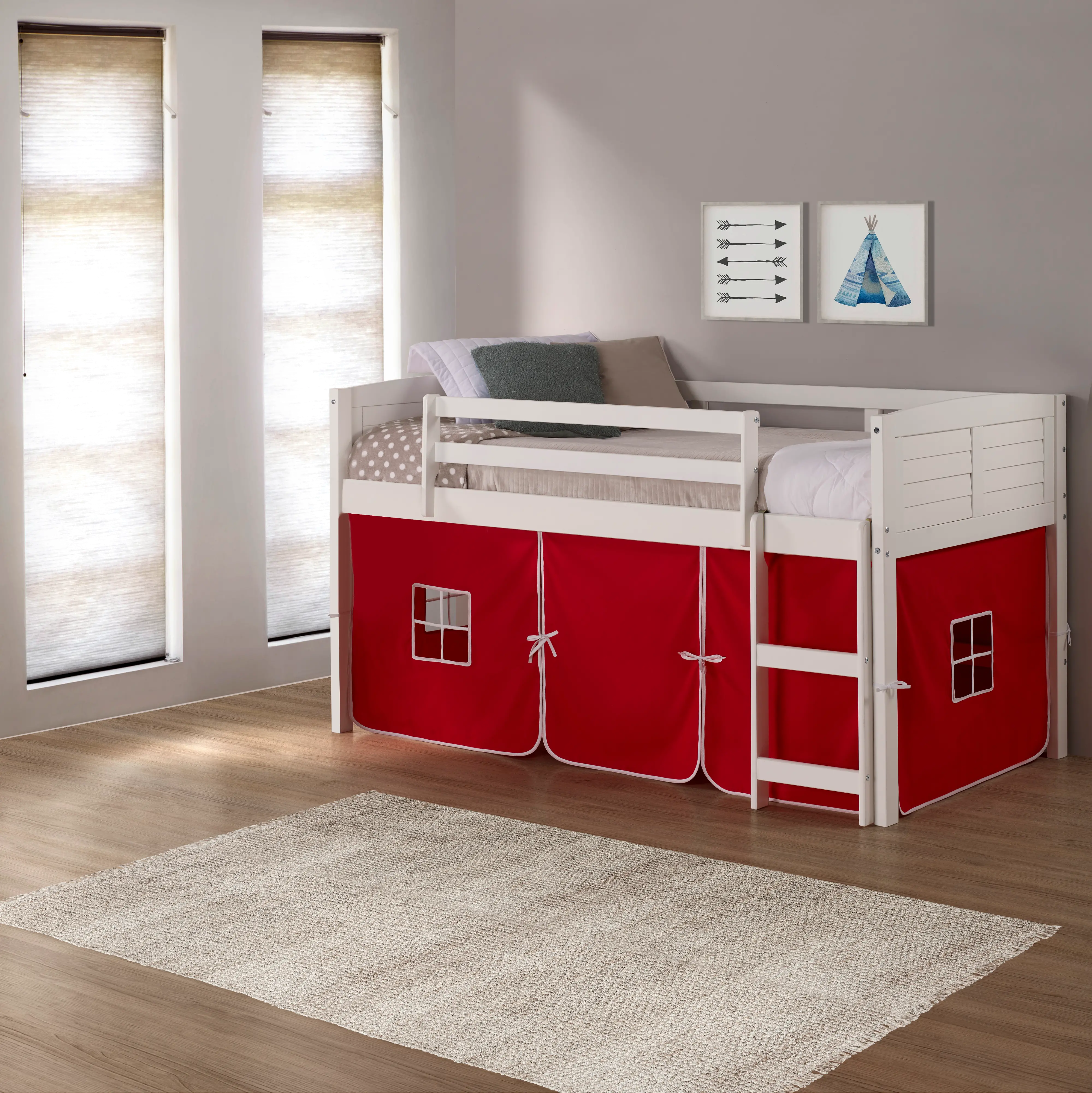 Photos - Bed Donco Trading Louver White Twin Loft  with Red Tent 790-ATW 750C-TR