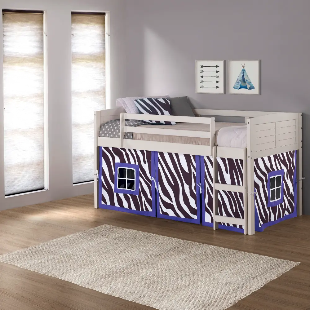 Louver White Twin Loft Bed with Zebra Tent-1