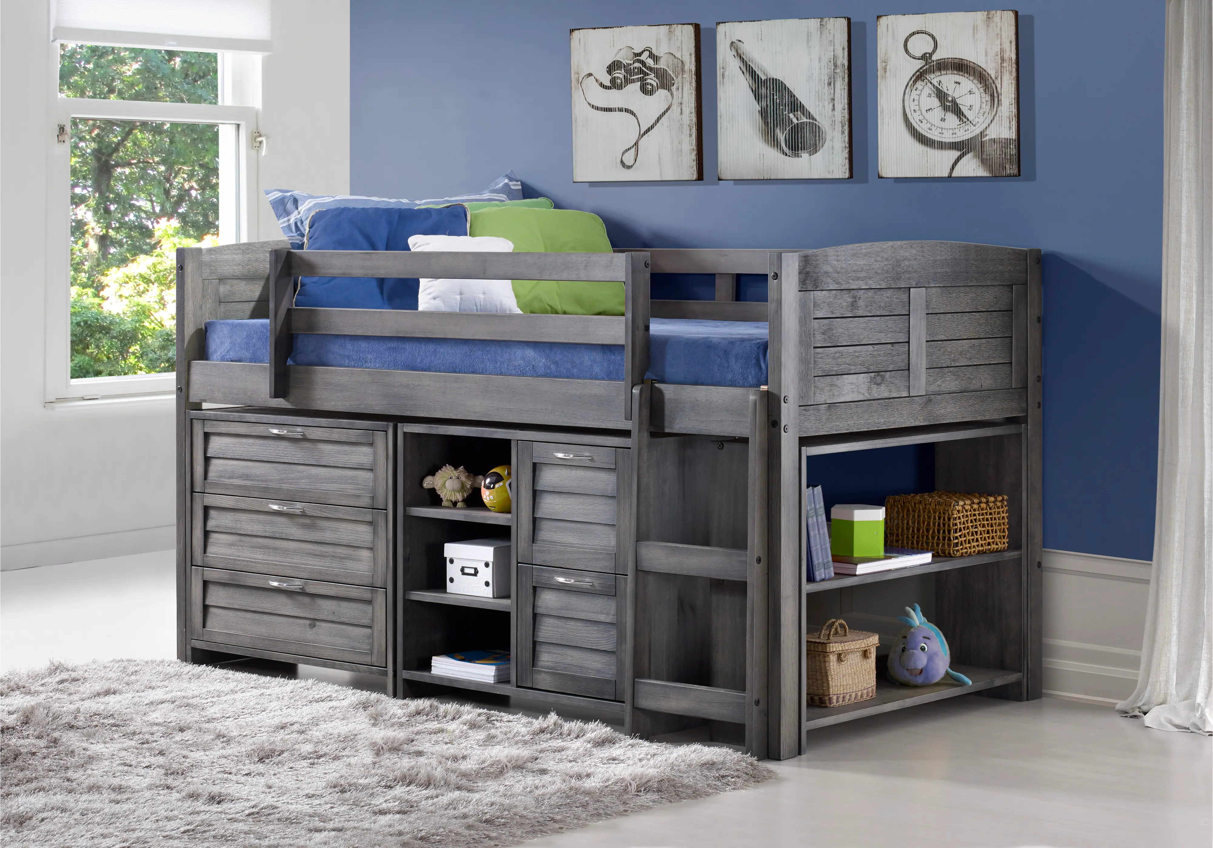 790-TAG-A Louver Antique Gray Low Loft Bed Style A sku 790-TAG-A