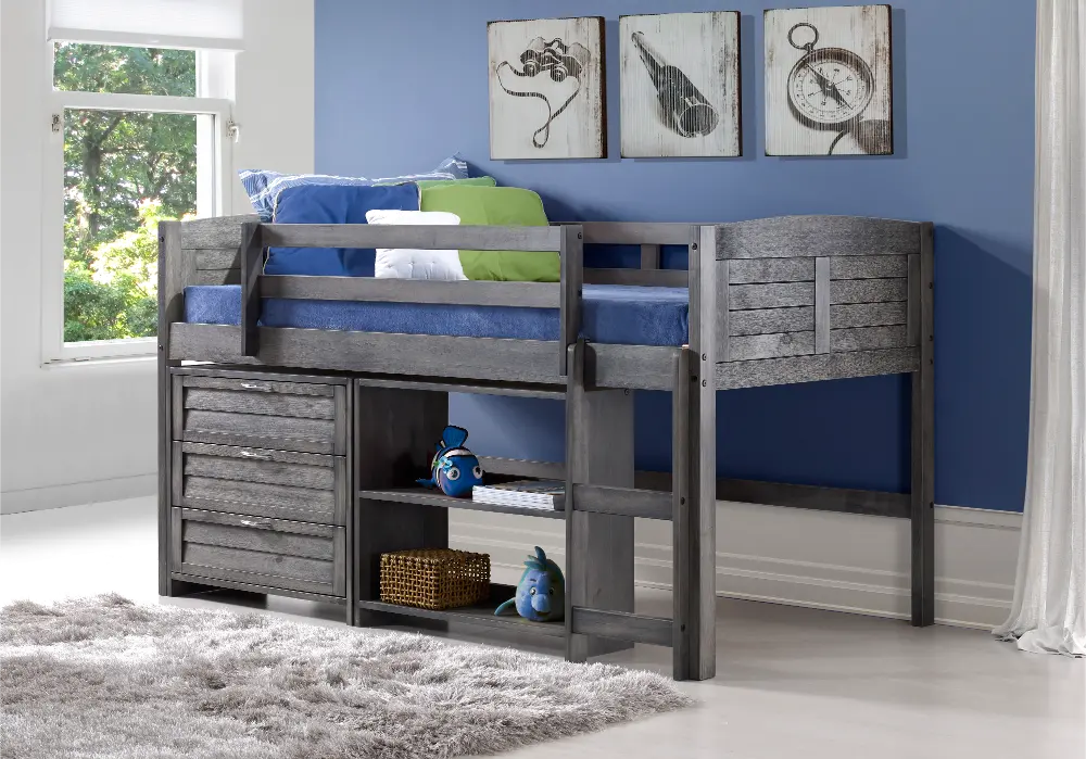 Louver Antique Gray Low Loft Bed Style C-1