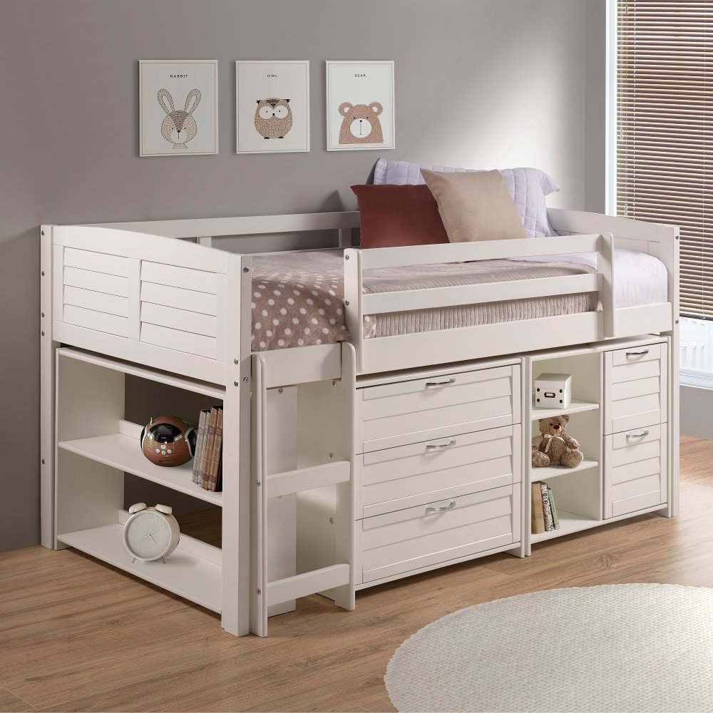 Louver White Low Loft Bed Style A