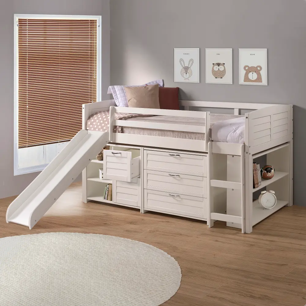 Louver White Low Loft Bed Style B-1
