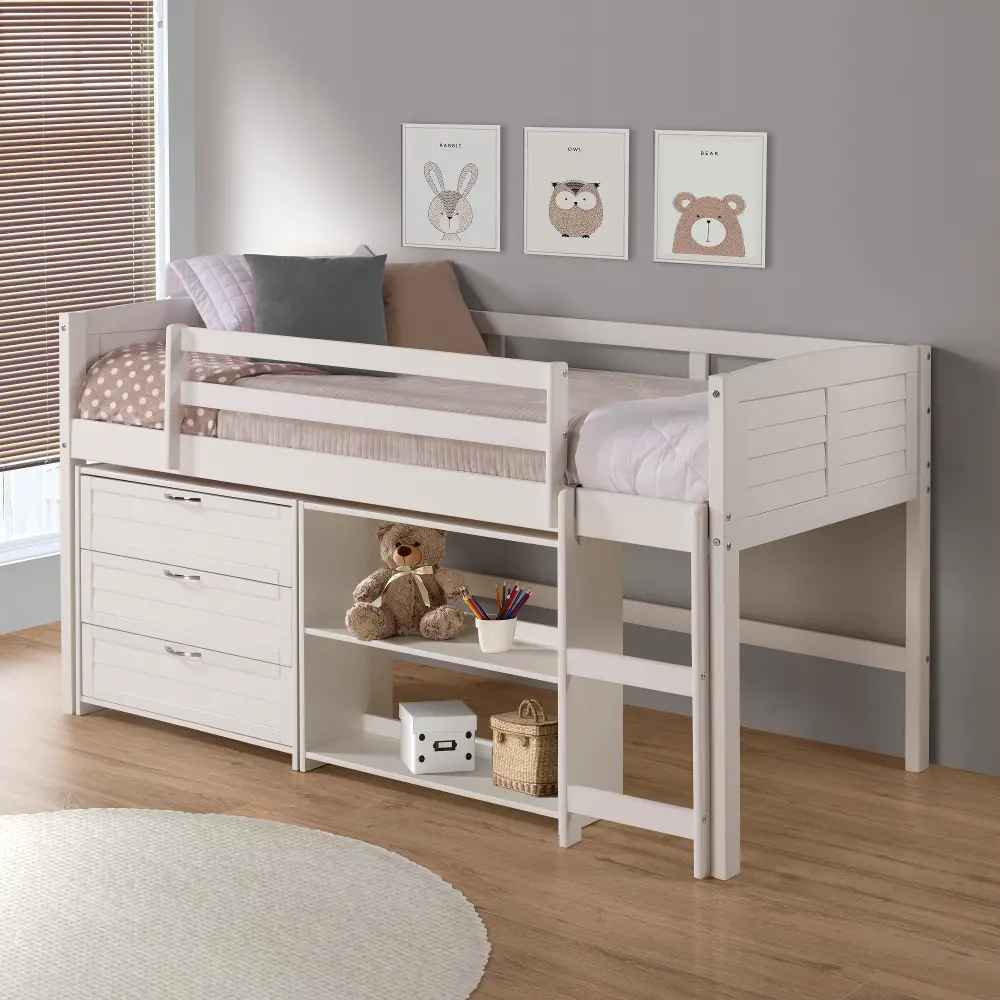 Louver White Low Loft Bed Style E-1