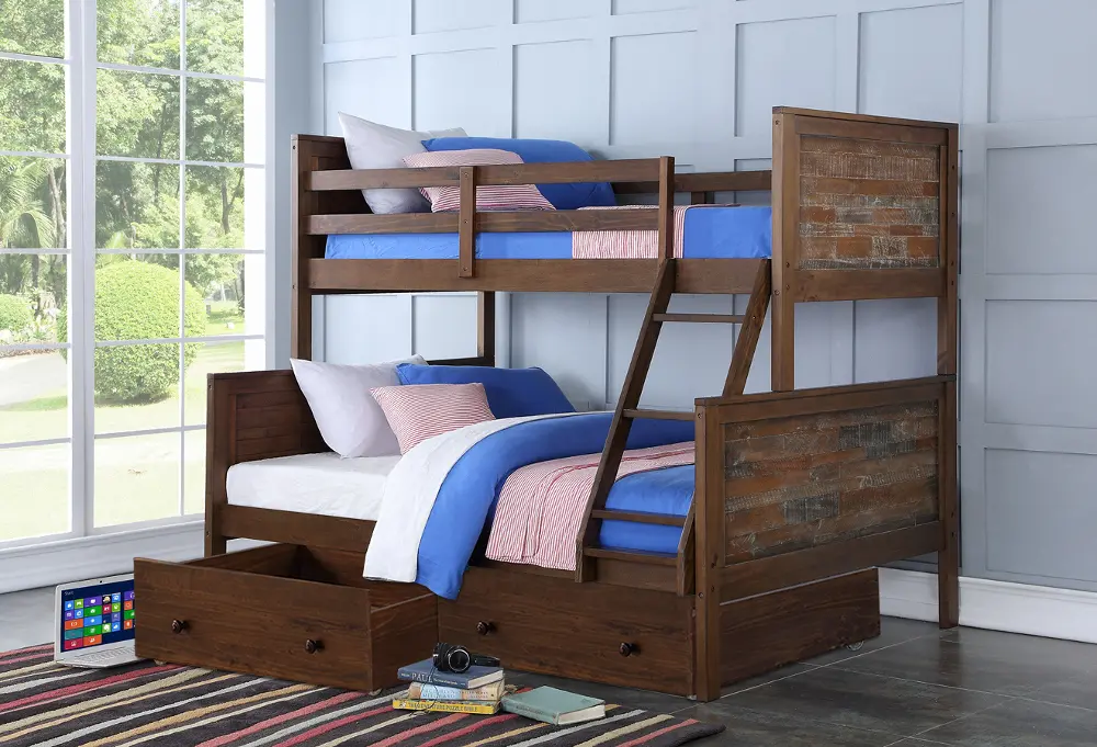 Jackson Twin over Full Brown Glaze Bunkbed with Drawers-1