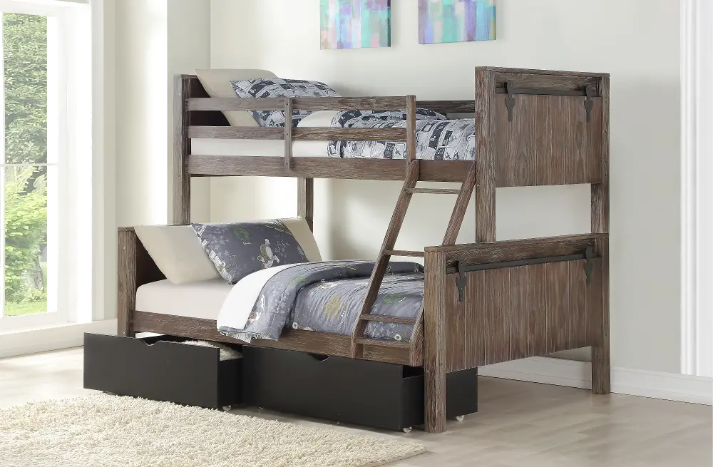 Cody Shadow Gray Twin over Full Barn Door Bunkbed with Dual Underbed Drawers-1