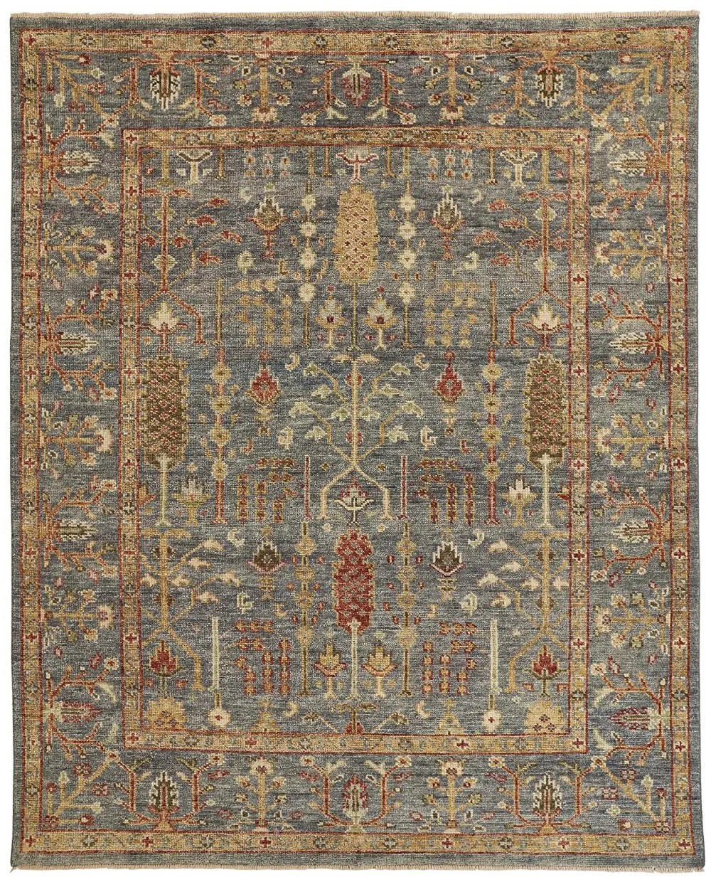 Carrington 8 x 10 Blue and Rust Border Area Rug-1