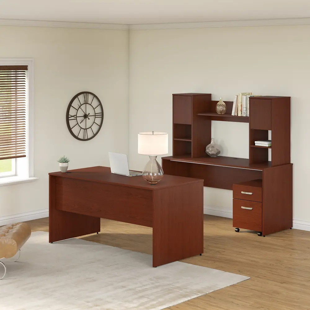 CMM019AT Commerce Cherry Desk, Credenza with Hutch and Mobile Pedestal-1