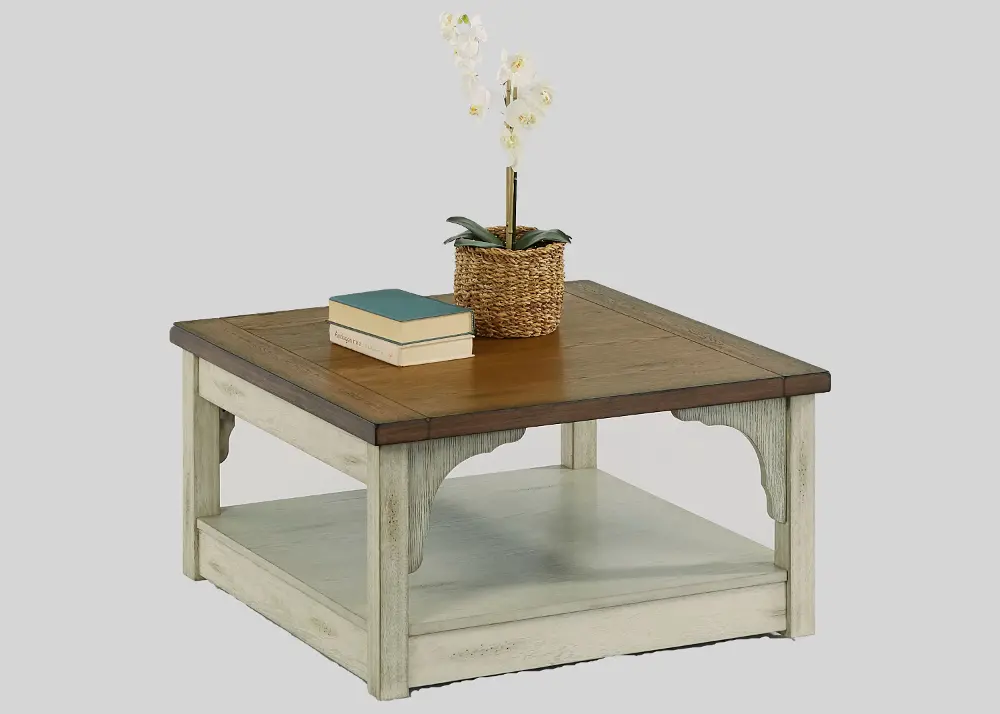 Wellington Place Oak and Antique White Square Coffee Table-1