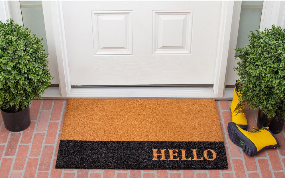 Hello Black Stripe Doormat