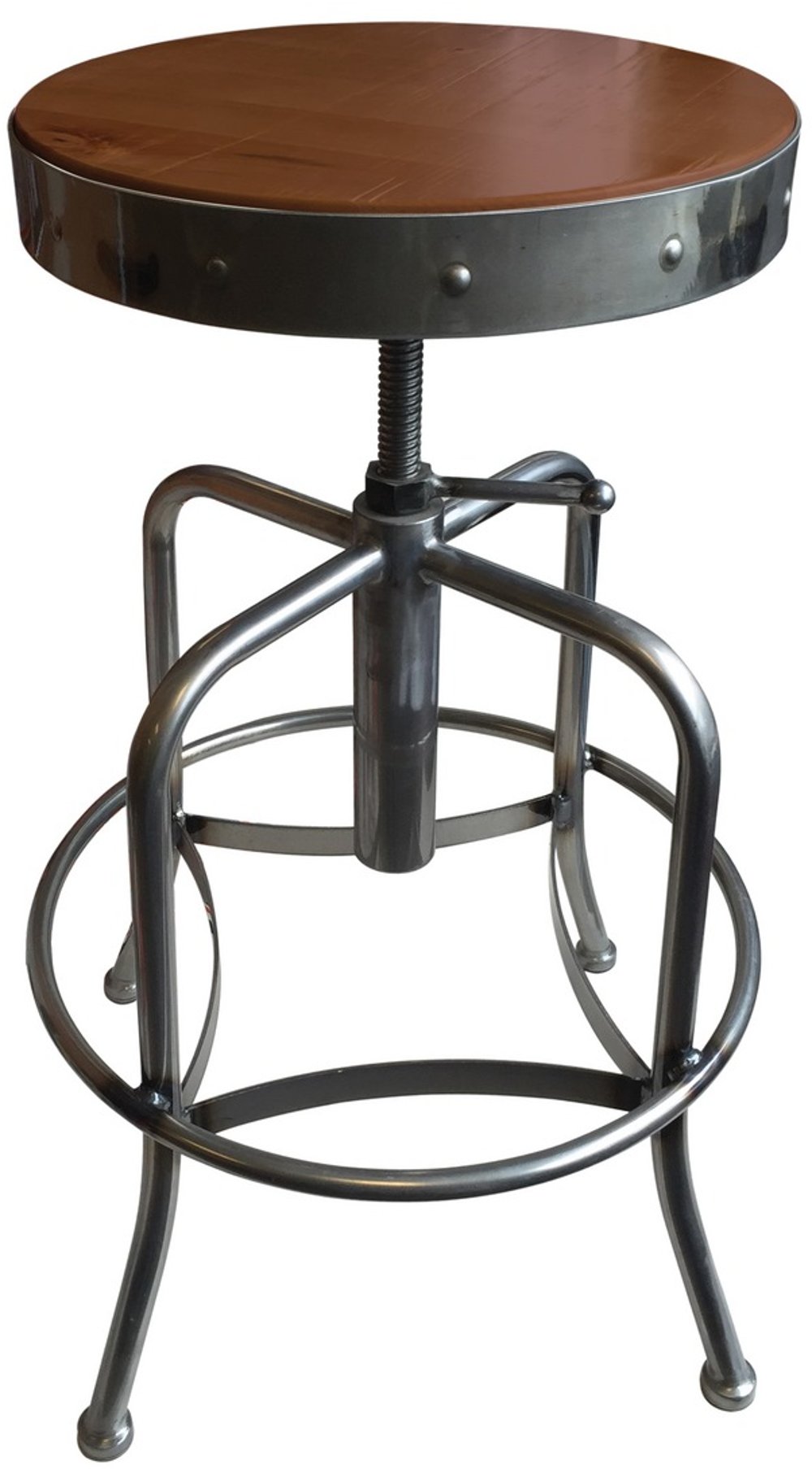 Steel Silver and Brown Adjustable Height Stool