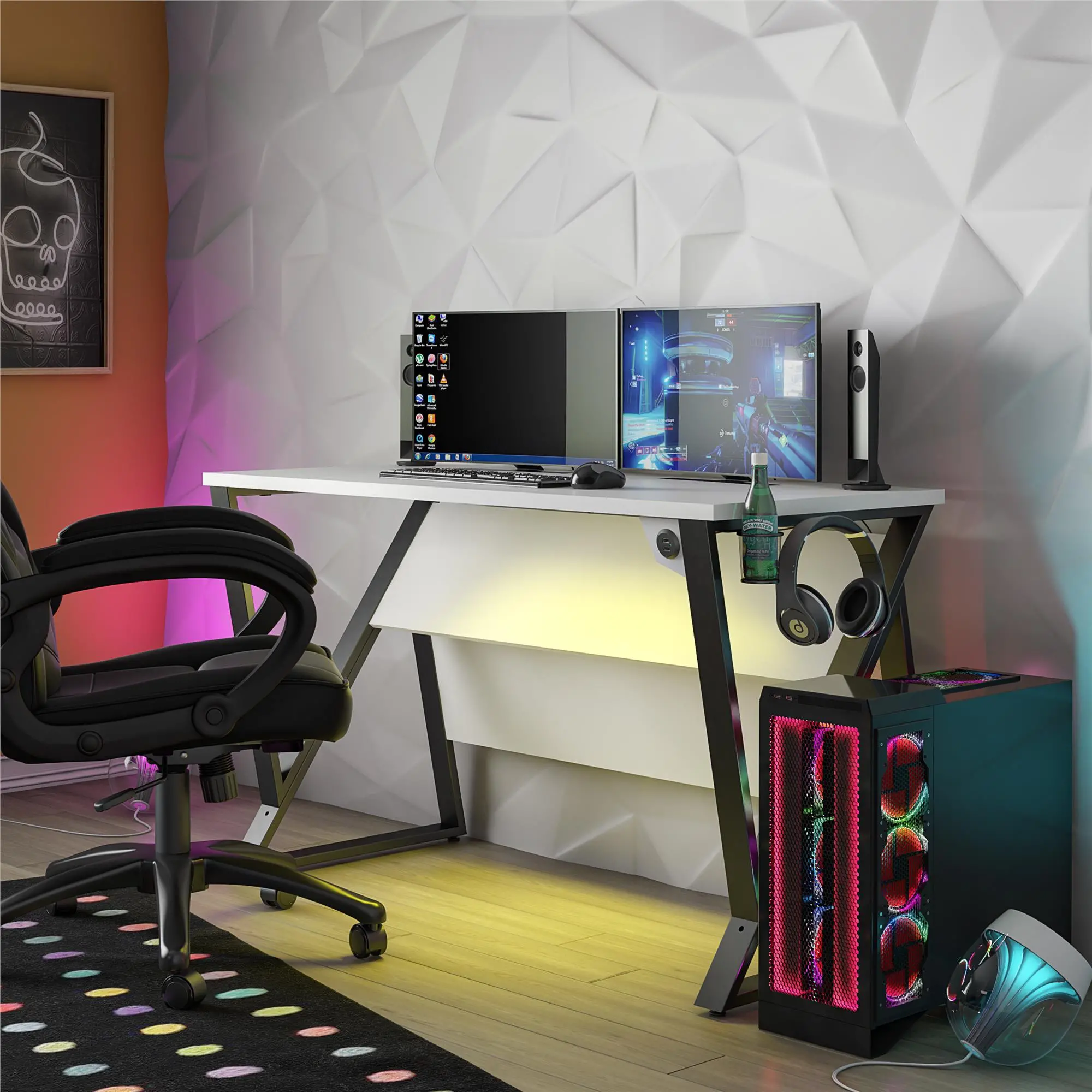 Genesis White Adjustable Gaming Desk
